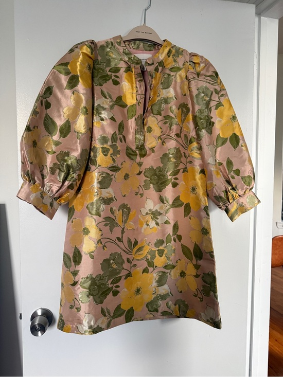 Tuckernuck Dresses & Skirts - Tuckernut Pomander Place Pink Satin Dress with Yellow Floral Embroidery